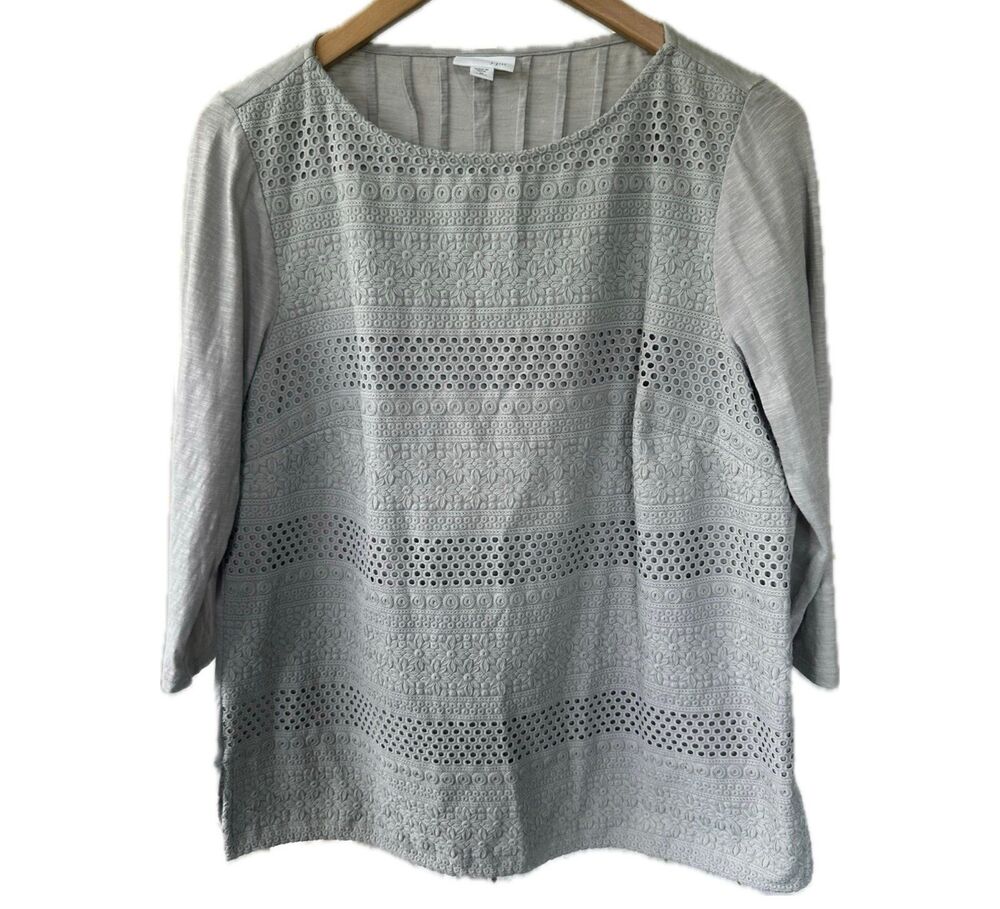 J. Jill Embroidered Eyelet Applique Lace Crochet Knit Tunic Blouse Petite M